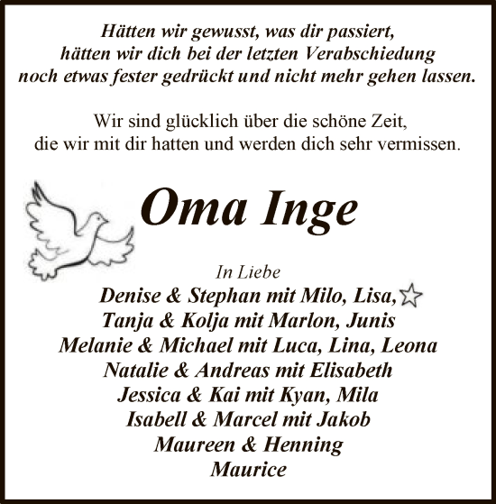 Todesanzeige von Inge  von SYK