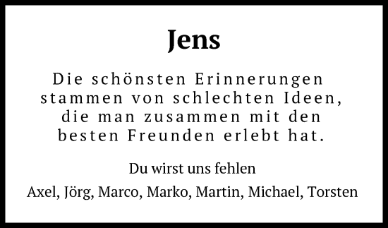 Todesanzeige von Jens  von SYK