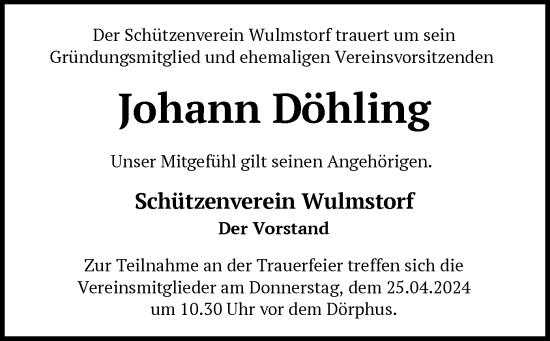 Todesanzeige von Johann Döhling von SYK