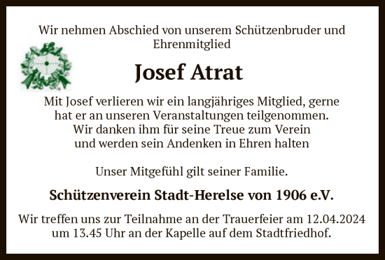 Todesanzeige von Josef Atrat von SYK