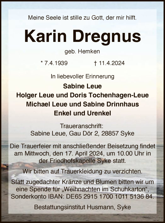 Todesanzeige von Karin Dregnus von SYK