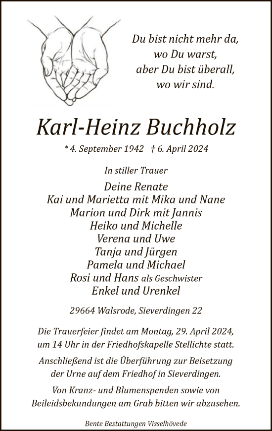 Todesanzeige von Karl-Heinz Buchholz von SYK