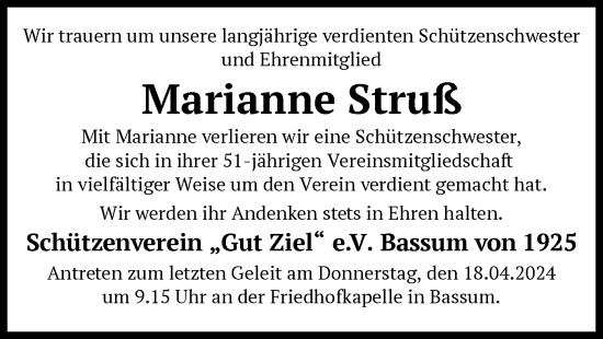 Todesanzeige von Marianne Struß von SYK