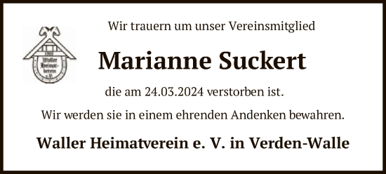Todesanzeige von Marianne Suckert von SYK