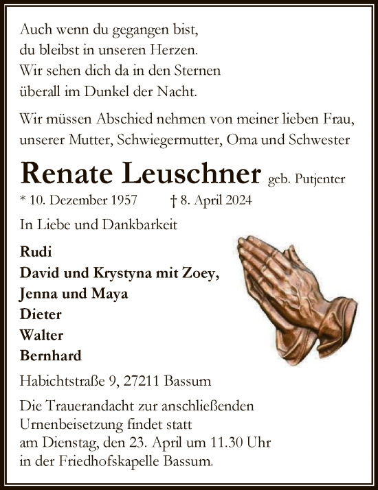 Todesanzeige von Renate Leuschner von SYK