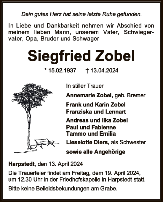 Todesanzeige von Siegfried Zobel von SYKSYK