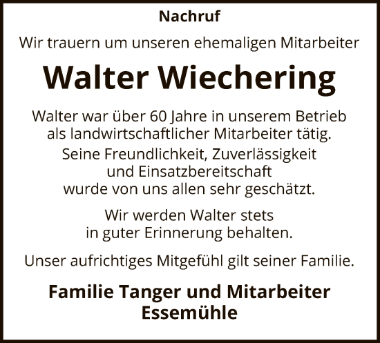 Todesanzeige von Walter Wiechering von SYK