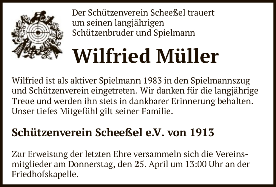 Todesanzeige von Wilfried Müller von SYK