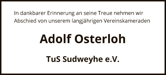 Todesanzeige von Adolf Osterloh von SYK