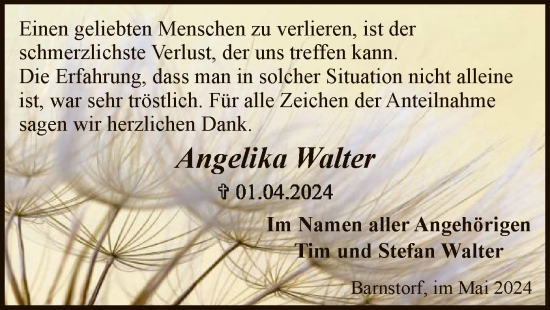 Todesanzeige von Angelika Walter von SYK