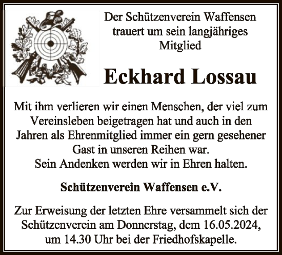 Todesanzeige von Eckhard Lossau von SYK