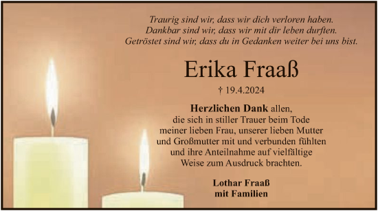 Todesanzeige von Erika Fraaß von SYK