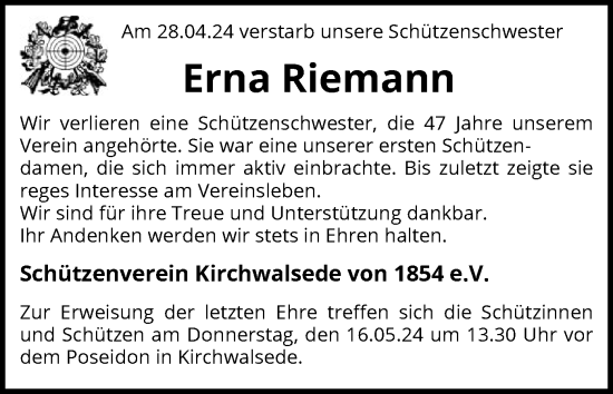 Todesanzeige von Erna Riemann von SYK