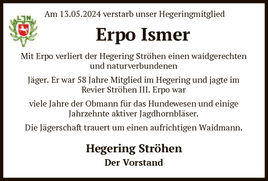 Todesanzeige von Erpo Ismer von SYK