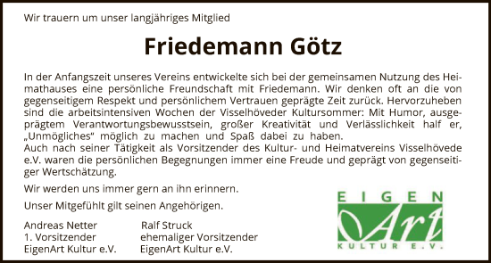 Todesanzeige von Friedemann Götz von SYK