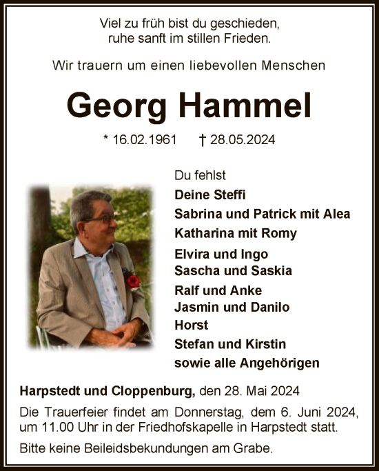 Todesanzeige von Georg Hammel von SYK