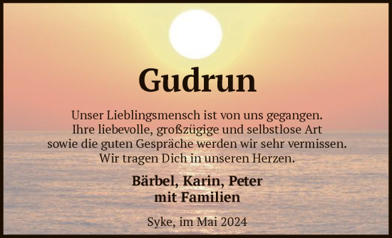 Todesanzeige von Gudrun  von SYK