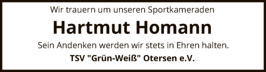 Todesanzeige von Hartmut Homann von SYK