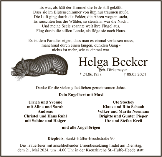 Todesanzeige von Helga Becker von SYK