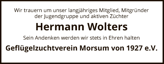 Todesanzeige von Hermann Wolters von SYK
