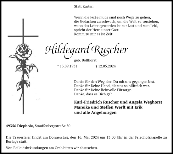 Todesanzeige von Hildegard Ruscher von SYK