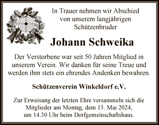 Todesanzeige von Johann Schweika von SYK
