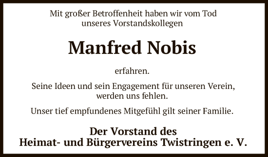 Todesanzeige von Manfred Nobis von SYK