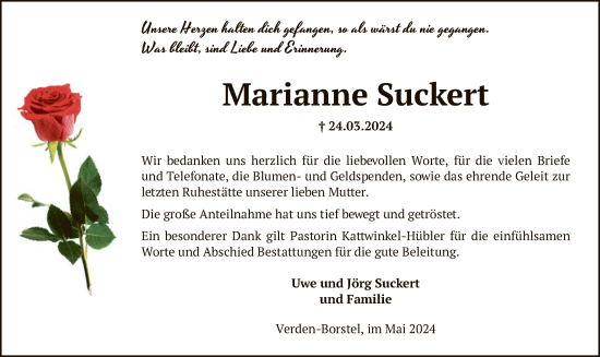 Todesanzeige von Marianne Suckert von SYK