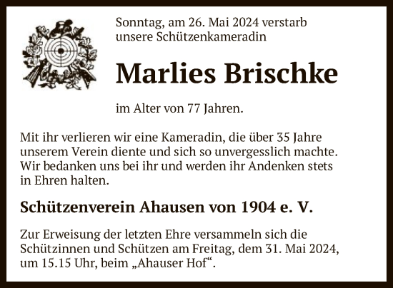 Todesanzeige von Marlies Brischke von SYK