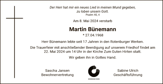 Todesanzeige von Martin Bünemann von SYK