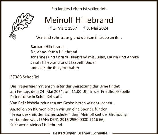 Todesanzeige von Meinolf Hillebrand von SYK