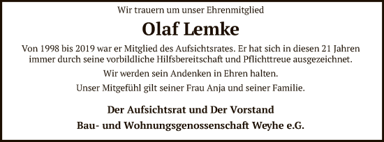 Todesanzeige von Olaf Lemke von SYK
