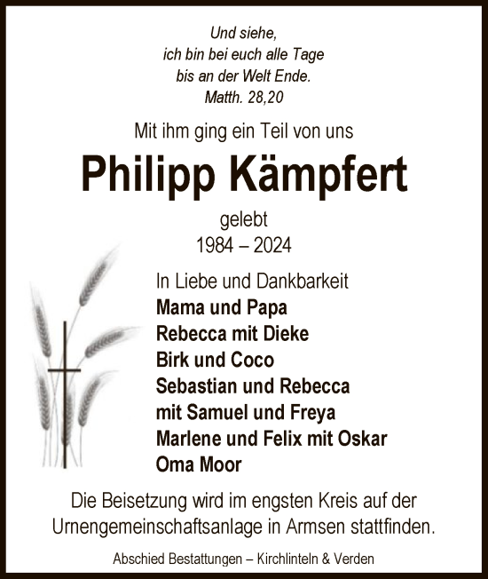 Todesanzeige von Philipp Kämpfert von SYK