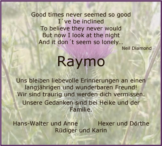 Todesanzeige von Raymo  von SYK