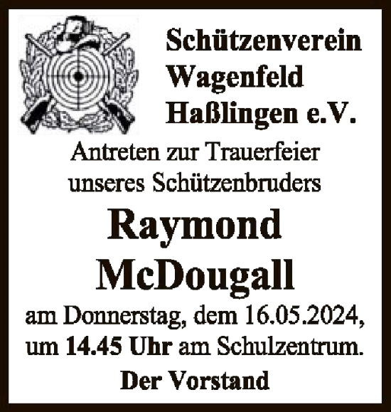 Todesanzeige von Raymond McDougall von SYK