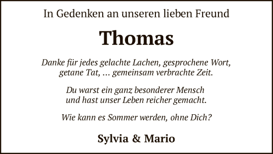 Todesanzeige von Thoams  von SYK