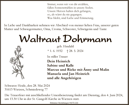 Todesanzeige von Waltraut Dohrmann von SYK
