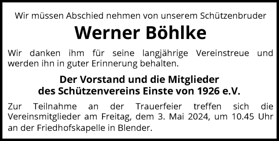 Todesanzeige von Werner Böhlke von SYK