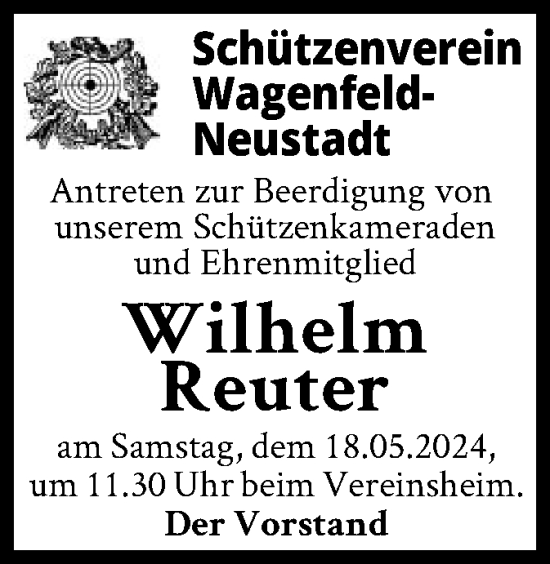 Todesanzeige von Wilhelm Reuter von SYK