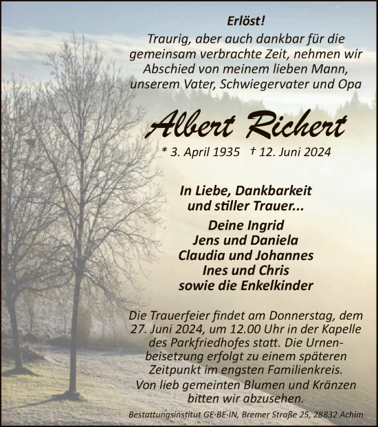 Todesanzeige von Albert Richert von SYK