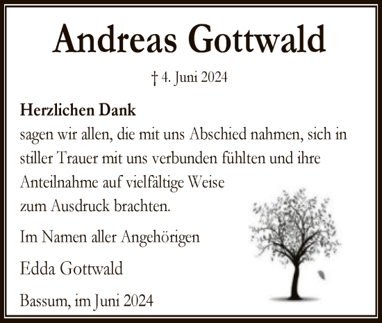Todesanzeige von Andreas Gottwald von SYK