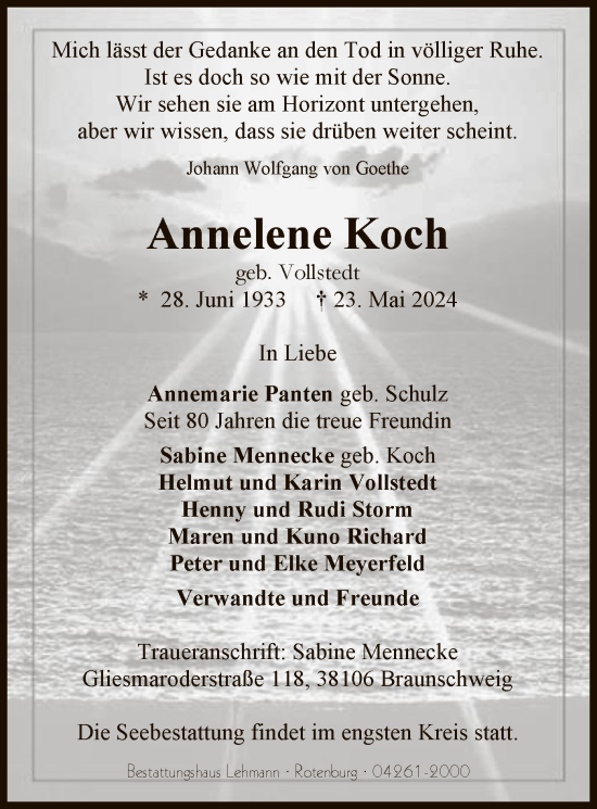 Todesanzeige von Annelene Koch von SYK