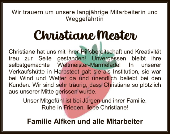 Todesanzeige von Christiane Mester von SYK