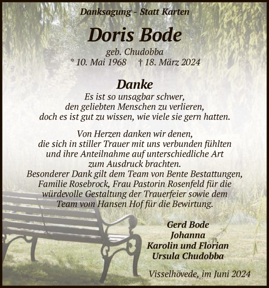 Todesanzeige von Doris Bode von SYK