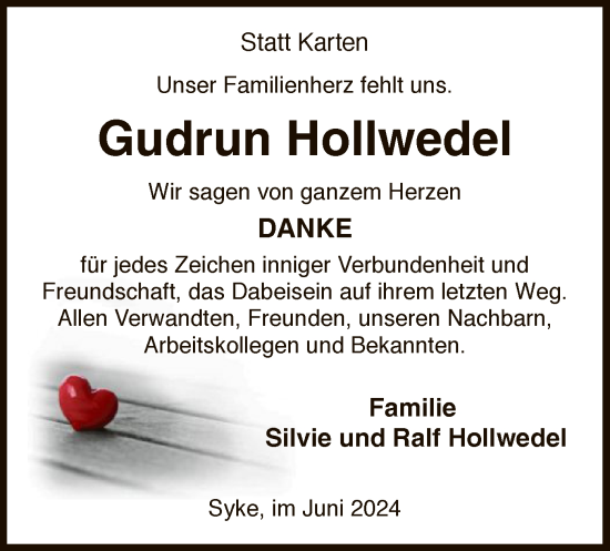Todesanzeige von Gudrun Hollwedel von SYK