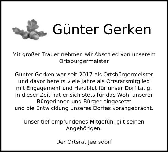 Todesanzeige von Günter Gerken von SYK
