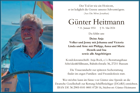 Todesanzeige von Günter Heitmann von SYKSYK