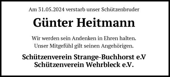 Todesanzeige von Günter Heitmann von SYK