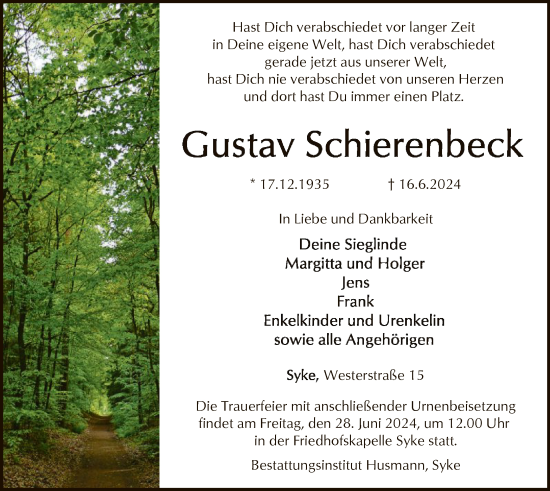 Todesanzeige von Gustav Schierenbeck von SYK
