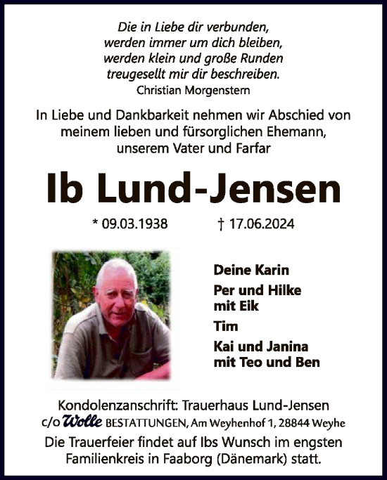 Todesanzeige von Ib Lund-Jensen von SYK